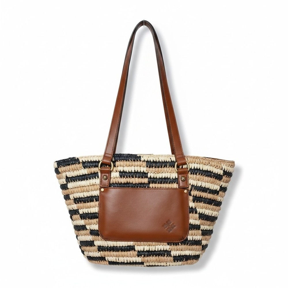 Patricia Nash Tinella Summer Tote Woven 100%Straw Leather Beachy Resortwear Tote